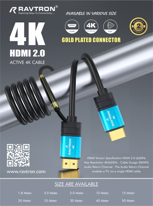 RAVTRON HDMI 25.00MTR 4K