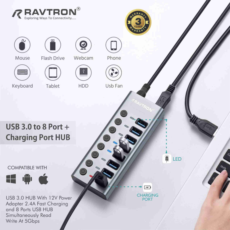 RAVTRON USB HUB 3.0 8PORT R-U8H-01