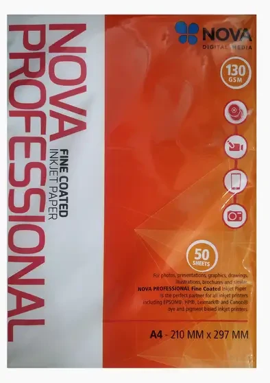 NOVA PROFESSIONAL FINE COATED INKJET PAPER 130GSM 50 SHEET A4 210MMX 297MM