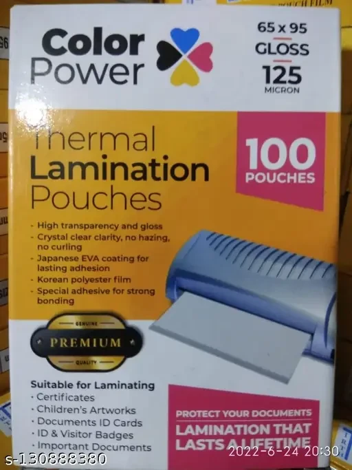 Color Power A4 Glossy Thermal Lamination Pouches – 125 Micron