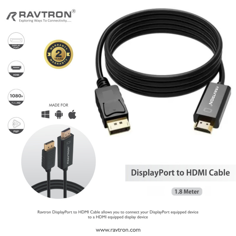 RAVTRON DP TO HDMI 01.80MTR 4K