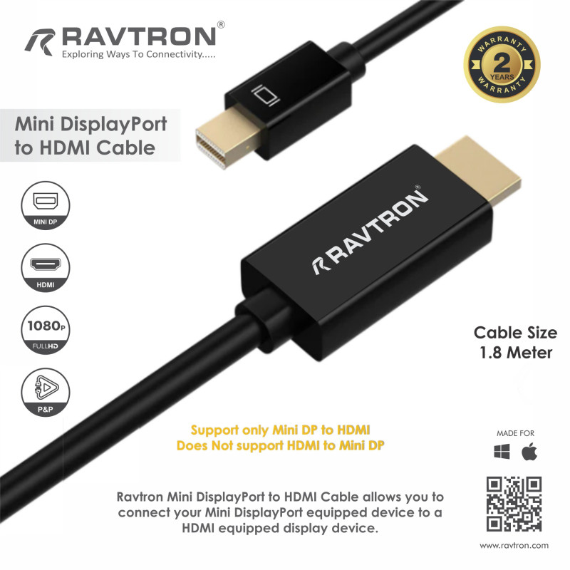RAVTRON MINI DP TO HDMI CABLE 01.80M